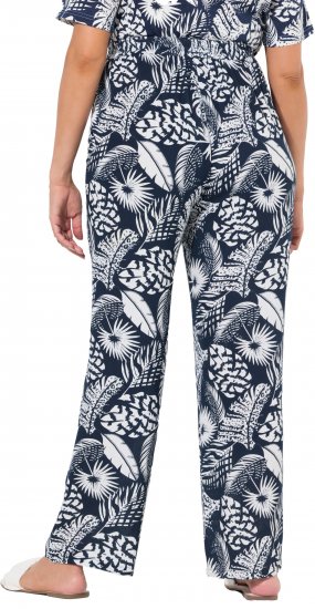 Ulla Popken Feather Print Elastic Waist Pants Blue - Džíny & Nohavice vo Veľkých Veľkostiach – Plus Size - 