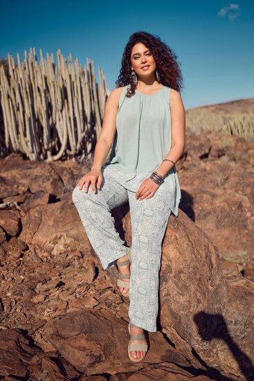 Ulla Popken Mosaic Print Elastic Waist Pants White - Džíny & Nohavice vo Veľkých Veľkostiach – Plus Size - 