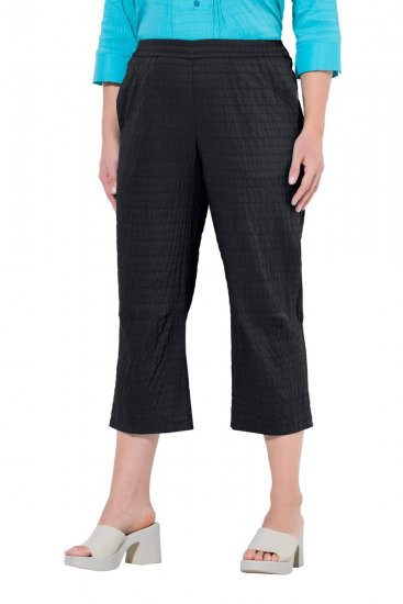 Ulla Popken Textured Elastic Waist Cropped Pants Black - Nohavice - Nohavice pre ženy vo veľkých veľkostiach