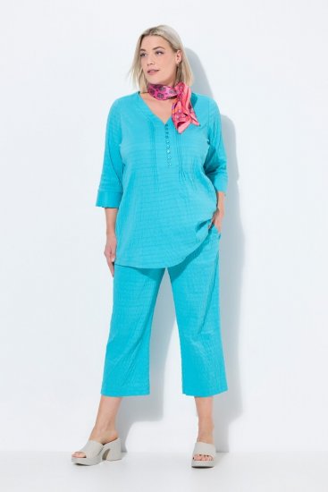 Ulla Popken Textured Elastic Waist Cropped Pants Deep Aqua - Nohavice - Nohavice pre ženy vo veľkých veľkostiach