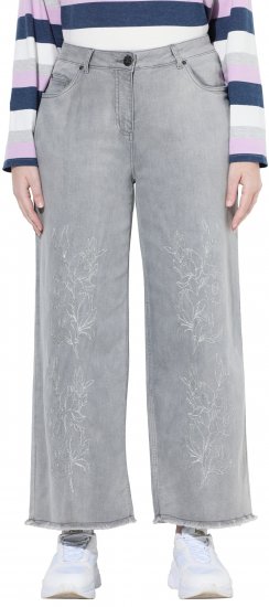 Ulla Popken Embroidered Wide Leg Fringed Hem Jeans Grey - Džíny & Nohavice vo Veľkých Veľkostiach – Plus Size - 