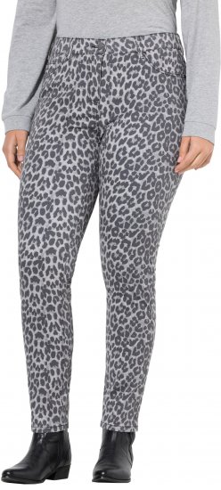 Ulla Popken Slim Leg Leopard Print Stretch Fit Jeans Bright Grey - Džíny & Nohavice vo Veľkých Veľkostiach – Plus Size - 