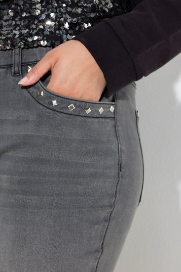 Ulla Popken Rivet Studded Stretch Fit Jeans Grey Denim - Džínsy - Dámske džínsy veľkých veľkostí