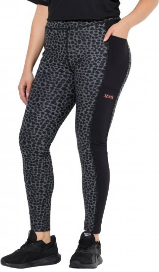 Ulla Popken Quick Drying Leopard Print Sport Leggings Black - Džíny & Nohavice vo Veľkých Veľkostiach – Plus Size - 