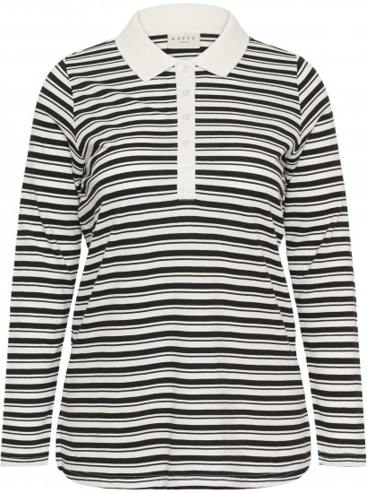 Kaffe Curve Miana Long Sleeve Polo Chalk with Black Stripe - Polokošele - 