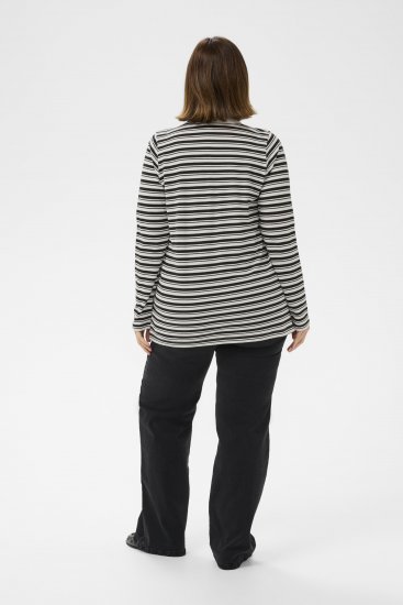 Kaffe Curve Miana Long Sleeve Polo Chalk with Black Stripe - Polokošele - 