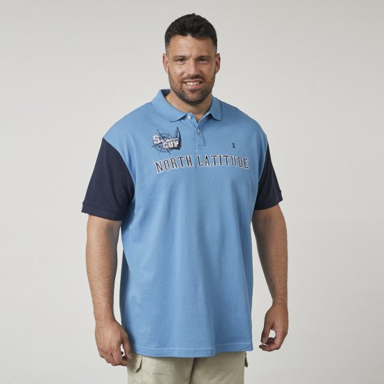 North Latitude 61131 Piké Polokošeľa s Kontrastnými Rukávmi a Výšivkou Modrá - Polokošele - Polokošele 2XL-8XL