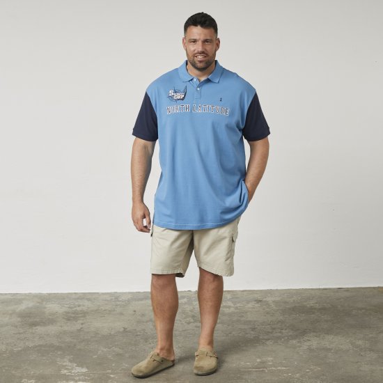 North Latitude 61131 Piké Polokošeľa s Kontrastnými Rukávmi a Výšivkou Modrá - Polokošele - Polokošele 2XL-8XL