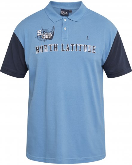 North Latitude 61131 Piké Polokošeľa s Kontrastnými Rukávmi a Výšivkou Modrá - Polokošele - Polokošele 2XL-8XL