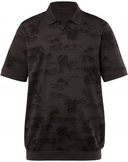 JP1880 Pique with All-over Print Polo Shirt TALL Black - TALL polokošele - TALL polo tričká pre vysokých mužov