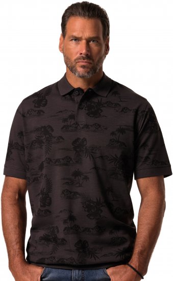 JP1880 Pique with All-over Print Polo Shirt TALL Black - TALL polokošele - TALL polo tričká pre vysokých mužov