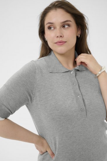 Kaffe Curve Lizzy Contrast Knitted Polo Grey Melange - Polokošele - 