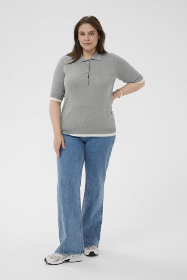 Kaffe Curve Lizzy Contrast Knitted Polo Grey Melange - Polokošele - 