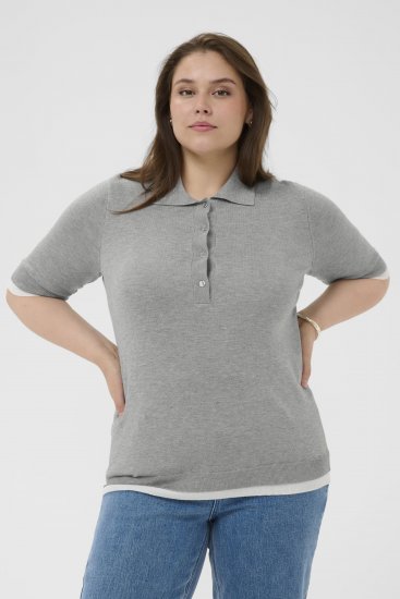 Kaffe Curve Lizzy Contrast Knitted Polo Grey Melange - Polokošele - 
