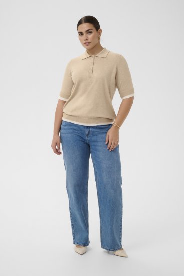 Kaffe Curve Lizzy Contrast Knitted Polo Feather Grey Melange - Polokošele - 