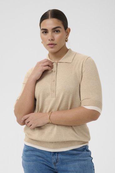 Kaffe Curve Lizzy Contrast Knitted Polo Feather Grey Melange - Polokošele - 