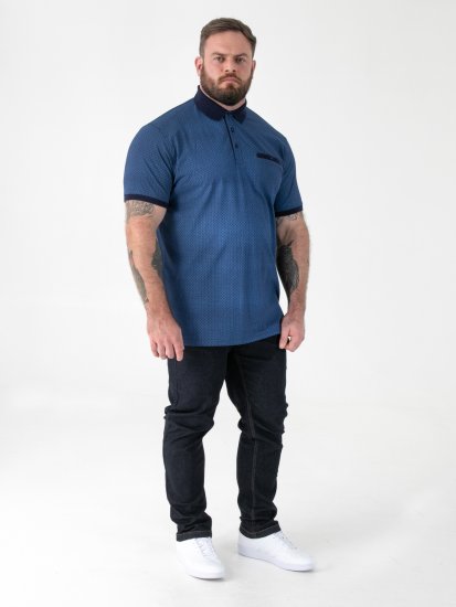 D555 Murray Printed Jacquard Collar & Cuff Short Sleeve Polo Blue - Polokošele - Polokošele 2XL-8XL