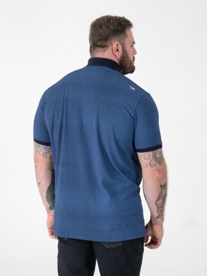 D555 Murray Printed Jacquard Collar & Cuff Short Sleeve Polo Blue - Polokošele - Polokošele 2XL-8XL