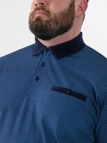 D555 Murray Printed Jacquard Collar & Cuff Short Sleeve Polo Blue - Polokošele - Polokošele 2XL-8XL