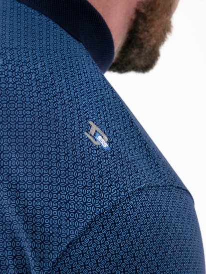 D555 Murray Printed Jacquard Collar & Cuff Short Sleeve Polo Blue - Polokošele - Polokošele 2XL-8XL