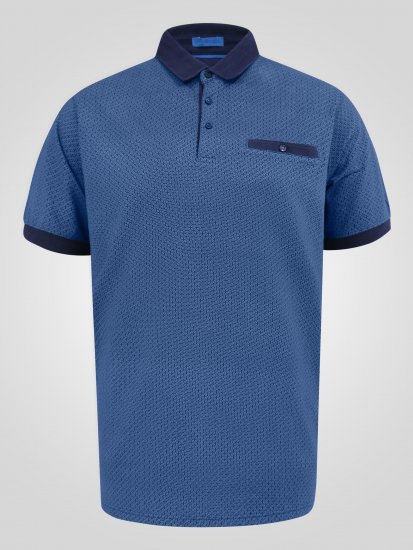 D555 Murray Printed Jacquard Collar & Cuff Short Sleeve Polo Blue - Polokošele - Polokošele 2XL-8XL