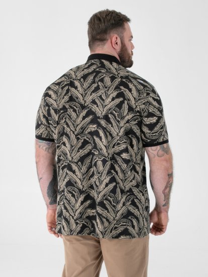 D555 Palmer Leaf Printed Jacquard Collar & Cuff Chest Pocket Polo Black - Polokošele - Polokošele 2XL-8XL