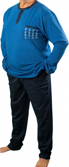 20 Nodi Maestrale Pajamas with Long Pants in Combed Cotton Jersey Blue - Pyžamá a domáce oblečenie - Pyžamá a domáce oblečenie 2XL-10XL