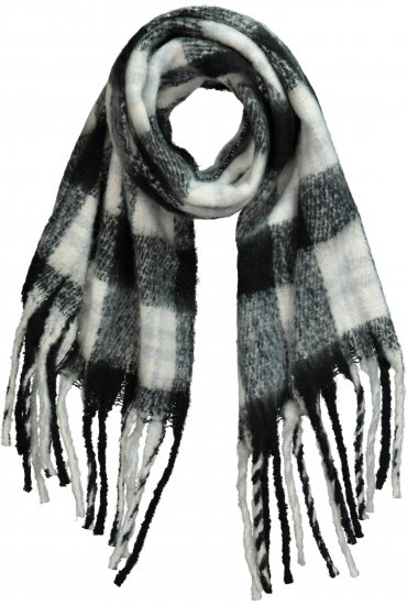 Ulla Popken Plaid Long Fringe Scarf Black - Doplnky - 