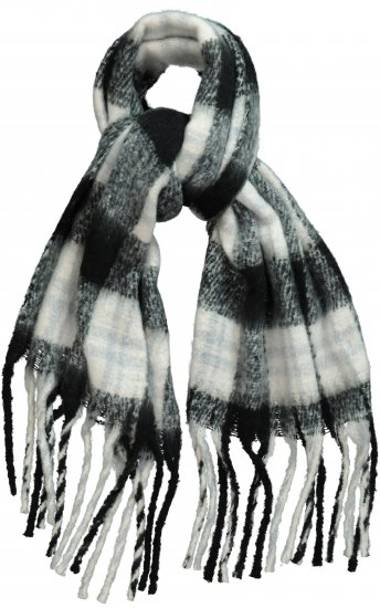 Ulla Popken Plaid Long Fringe Scarf Black - Doplnky - 