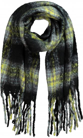 Ulla Popken Plaid Long Fringe Scarf Yellow Green - Doplnky - 