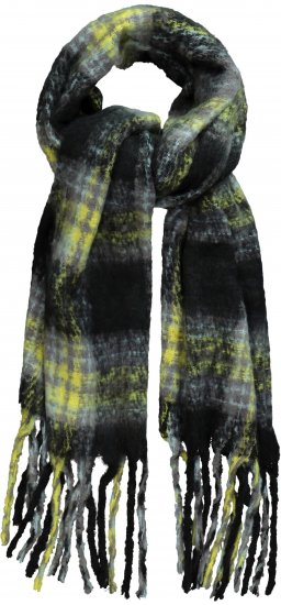Ulla Popken Plaid Long Fringe Scarf Yellow Green - Doplnky - 