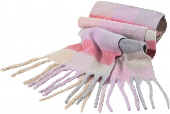 Ulla Popken Plaid Pastel Fringed Scarf Pink - Doplnky - 