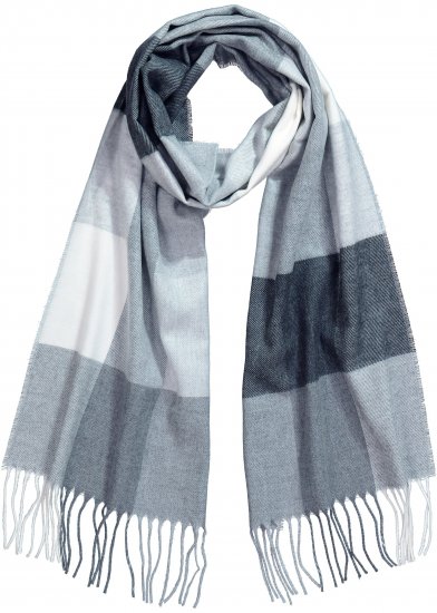 Ulla Popken Checked Fringed Hem Scarf Light Grey Melange - Doplnky - 