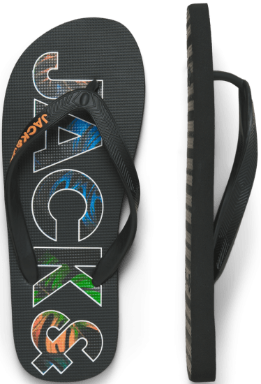 Jack & Jones Logo Palm Print Flip Flop Slippers Anthracite - Pánske topánky 40-52 - 