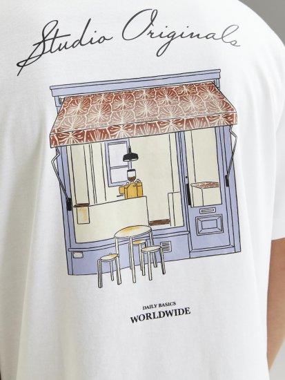 Jack & Jones Lington Back And Front Print Crew Neck T-Shirt Bright White - Tričká - Nadrozmerné tričká - 2XL-14XL