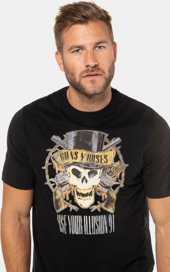 JP1880 Guns N’ Roses Skull Comfort Fit Band T-Shirt Black - Tričká - Nadrozmerné tričká - 2XL-14XL