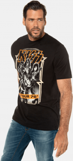 JP1880 KISS Retro Graphic Comfort Fit Band T-Shirt Black - Tričká - Nadrozmerné tričká - 2XL-14XL
