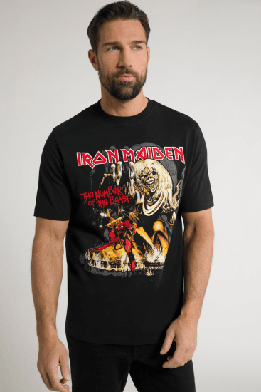 JP1880 Iron Maiden - Number of the Beast Graphic Comfort Fit Band T-Shirt Black - Tričká - Nadrozmerné tričká - 2XL-14XL