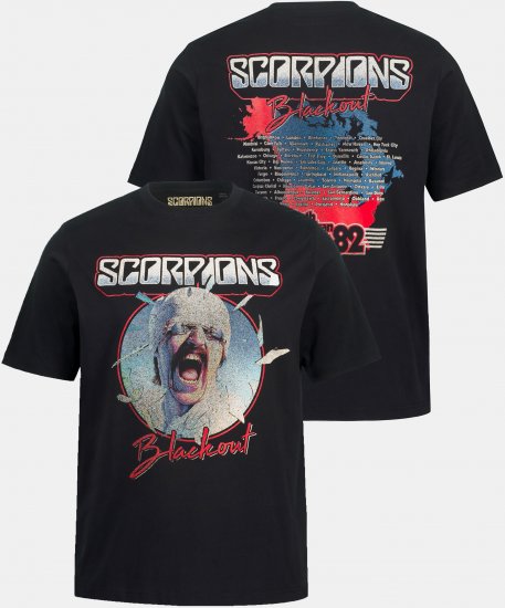 JP1880 Scorpions Blackout Graphic Comfort Fit Band T-Shirt Black - Tričká - Nadrozmerné tričká - 2XL-14XL