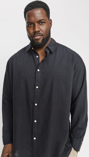 Jack & Jones Breeze Linen Blend Long Sleeve Shirt Black - Košele - Košele 2XL-10XL