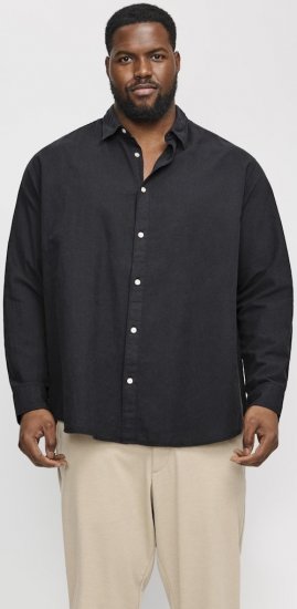 Jack & Jones Breeze Linen Blend Long Sleeve Shirt Black - Košele - Košele 2XL-10XL