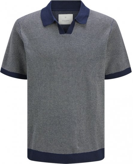 Jack & Jones Ceaston Knit Short Sleeve Sweater Grey/Blue - Mikiny & mikiny bez kapucne - Mikiny & Mikiny s Kapucňou 2XL-12XL