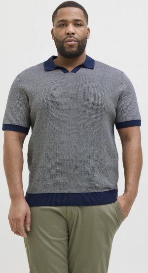 Jack & Jones Ceaston Knit Short Sleeve Sweater Grey/Blue - Mikiny & mikiny bez kapucne - Mikiny & Mikiny s Kapucňou 2XL-12XL