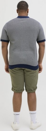 Jack & Jones Ceaston Knit Short Sleeve Sweater Grey/Blue - Mikiny & mikiny bez kapucne - Mikiny & Mikiny s Kapucňou 2XL-12XL