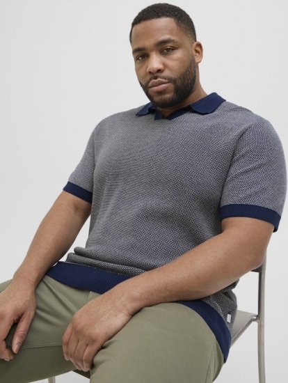 Jack & Jones Ceaston Knit Short Sleeve Sweater Grey/Blue - Mikiny & mikiny bez kapucne - Mikiny & Mikiny s Kapucňou 2XL-12XL
