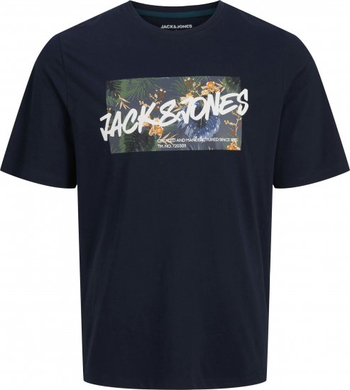 Jack & Jones Hawaii Shape Crew Neck T-Shirt Navy - Tričká - Nadrozmerné tričká - 2XL-14XL