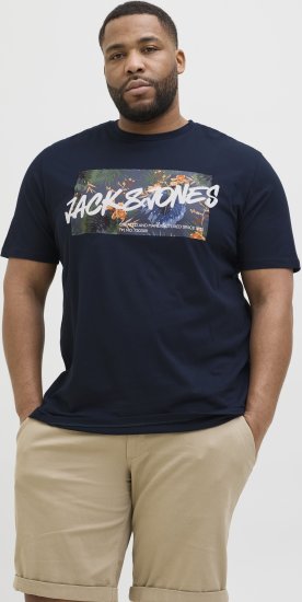 Jack & Jones Hawaii Shape Crew Neck T-Shirt Navy - Tričká - Nadrozmerné tričká - 2XL-14XL