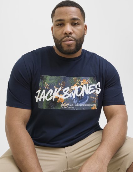 Jack & Jones Hawaii Shape Crew Neck T-Shirt Navy - Tričká - Nadrozmerné tričká - 2XL-14XL