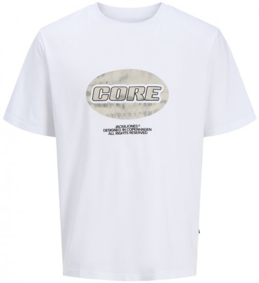 Jack & Jones Lido Core Front Print T-Shirt Bright White - Tričká - Nadrozmerné tričká - 2XL-14XL