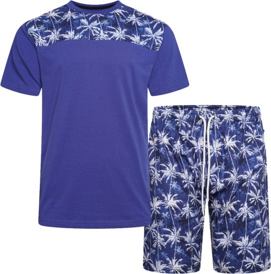 Kam Jeans 5002 Palm Tree Panel Tee And Short Set Electric Blue - Tričká - Nadrozmerné tričká - 2XL-14XL